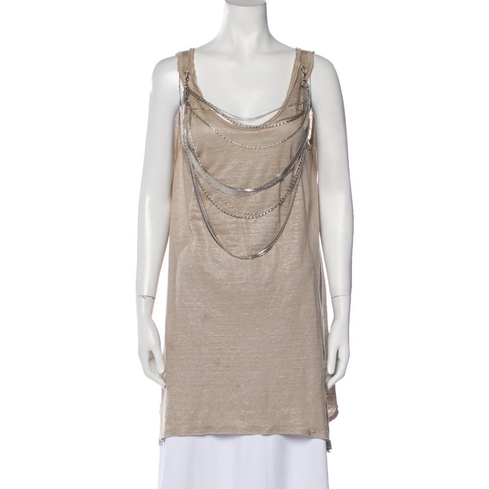 Alice+Olivia Womens Neutral Linen Sleeveless Tunic Chain Link Top SMALL